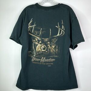 Vintage Delta Buck Wear Black Short Sleeve Deer Graphic Print Tshirt Size Large